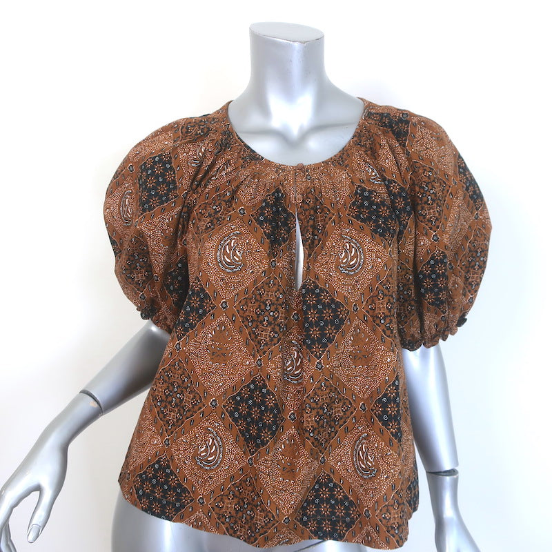 THE GREAT The Moorland Puff Sleeve Top Brown 