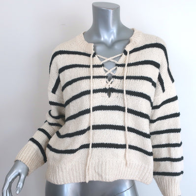 THE GREAT The Sea Stripe Lace-Up Pullover Sweater 