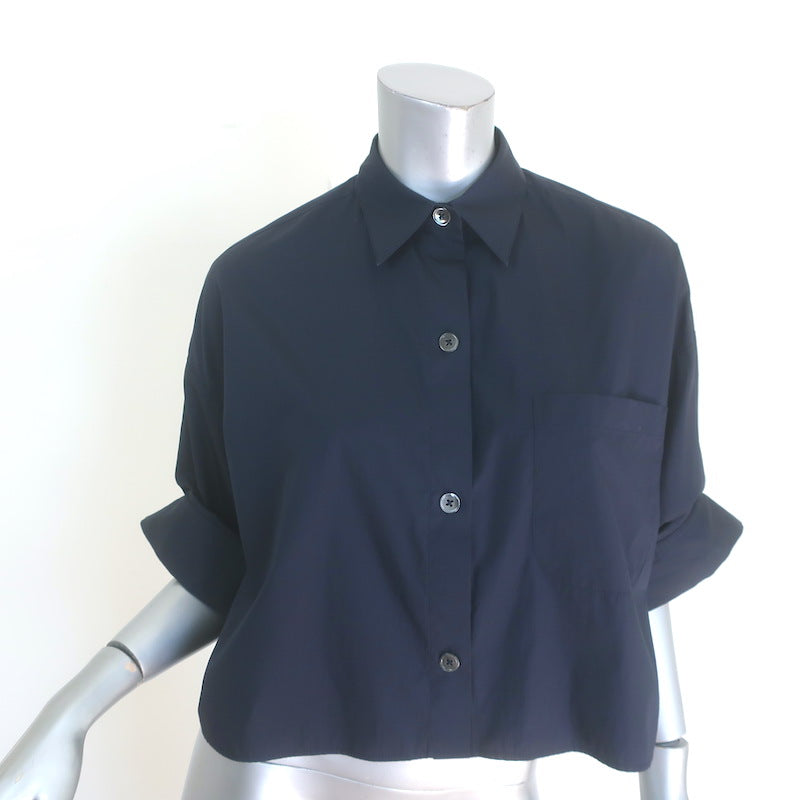 TWP Next Ex Cropped Button Down Shirt Black Cotton