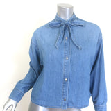 TWP Tie-Neck Button Down Denim Shirt Vintage Blue Size Extra Extra Small