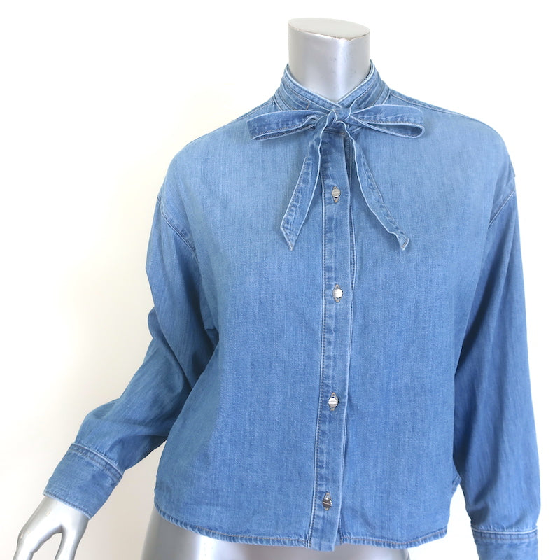 TWP Tie-Neck Button Down Denim Shirt Vintage Blue Size Extra Extra Small