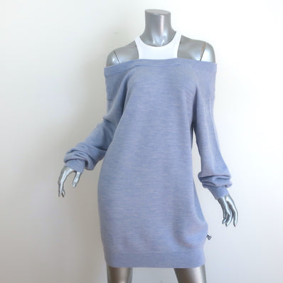 T by Alexander Wang Inner Tank Ribbed Knit Mini Dress Blue Wool Size Medium