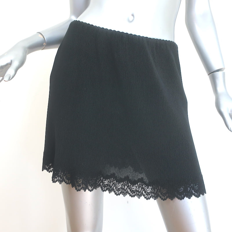 T by Alexander Wang Lace-Trimmed Plisse Crepe Mini Skirt Black Size Medium