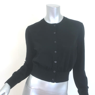 T by Alexander Wang Logo-Embroidered Cropped Cardigan Black Wool Size Large NEW
