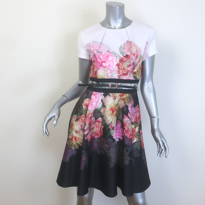 Ted Baker Valerey Belted Skater Dress Painted Posie Print 