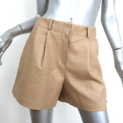 The Frankie Shop Manon Pleated Vegan Leather Shorts Beige Size Small NEW