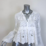 The Kooples Broderie Anglaise Tie-Neck Blouse White Size 3 