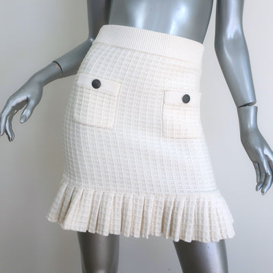 The Kooples Ruffled Hem Knit Skirt Ecru Cotton-Blend Size 1 NEW