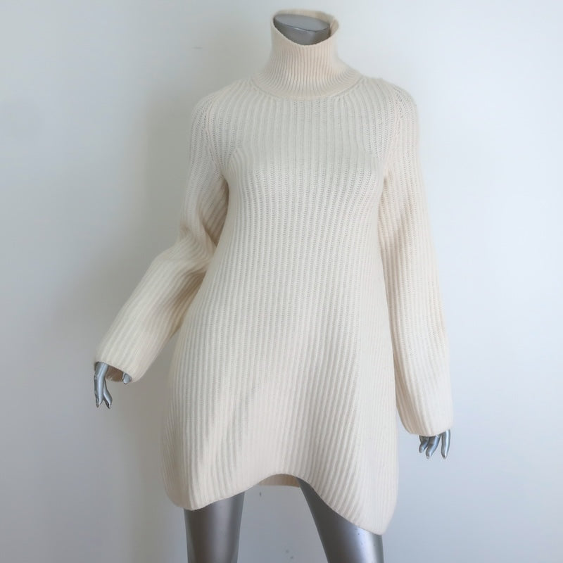 The Row Azura Ribbed Knit Turtleneck Sweater/Dress Cream 
