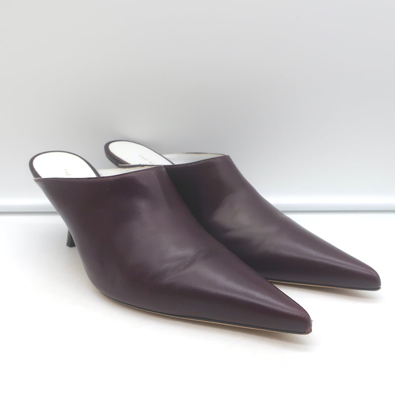 The Row Bourgeoisie Mules Burgundy Leather Size 37.5 Pointed Toe Heels