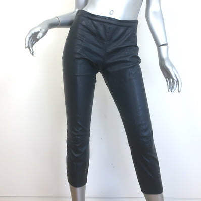The Row Cropped Leather Front-Seam Leggings Dark Navy Size 2