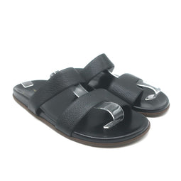 The Row Hugh Toe Ring Slide Sandals Black Grained Leather Size 39