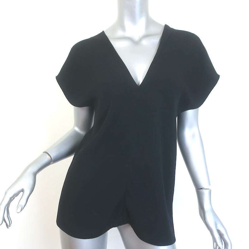 The Row Labo V-Neck Blouse Black Stretch Crepe Size Medium Short Sleeve Top