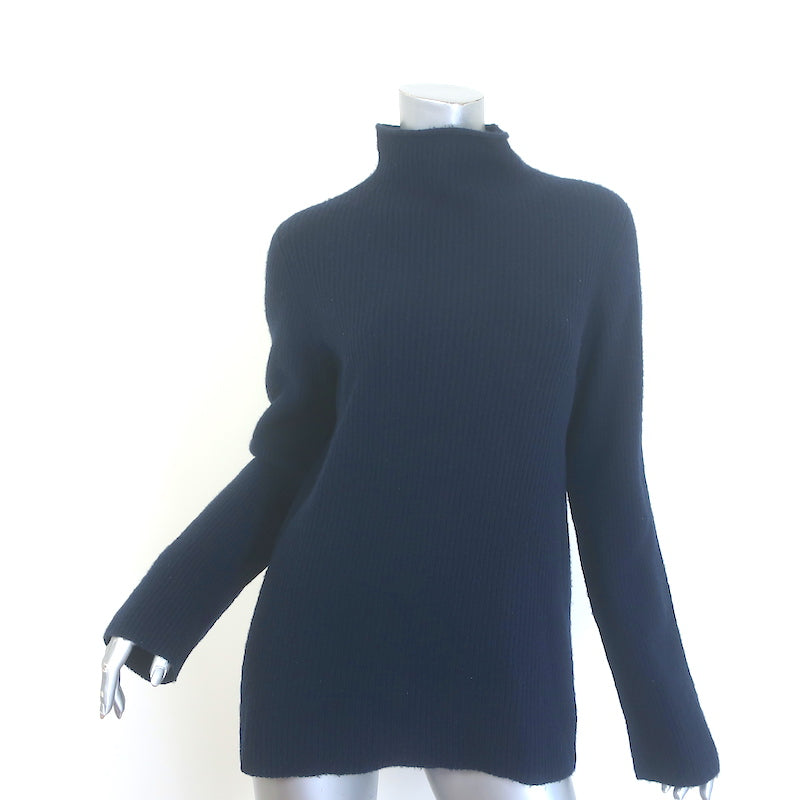 The Row Ribbed Knit Turtleneck Sweater Navy Wool-Cashmere Size Large