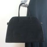 The Row Soft Margaux 15 Large Top-Handle Bag Black Suede