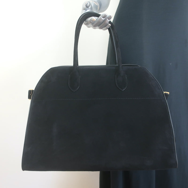 The Row Soft Margaux 15 Large Top-Handle Bag Black Suede
