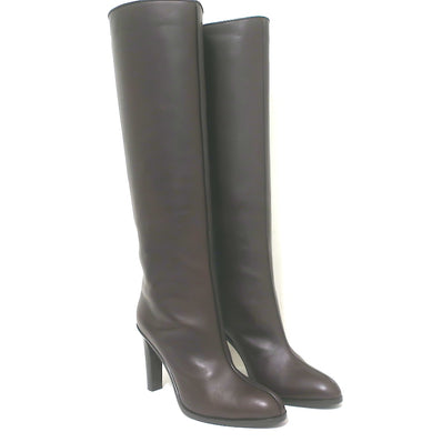 The Row Wide Shaft Knee High Boots Dark Brown Leather Size 41 NEW