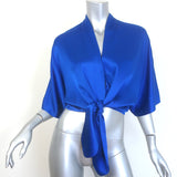 The Sei Dolman Tie-Front Blouse Electric Blue Silk Satin Size 0