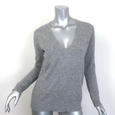 Theory Adrianna Cashmere V-Neck Sweater Heather Gray Size Petite