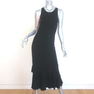 Theory Nilimary Prosecco Ruffled Hem Midi Dress Black Knit Size Petite