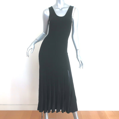 Theory Pleated Midi Tank Dress Black Stretch Knit Size Small