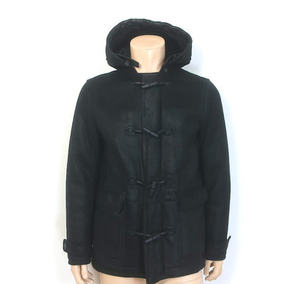 Theory Shearling-Lined Hooded Duffle Coat Black Sheepskin 
