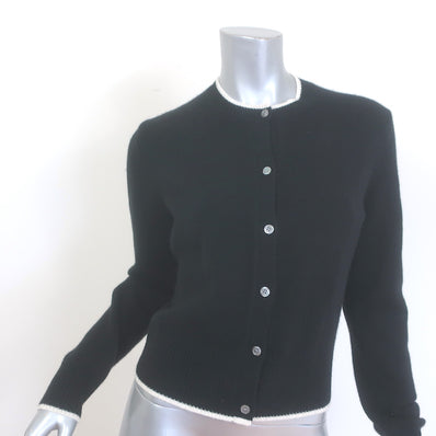 Theory Tipped Cashmere Crewneck Cardigan Black Size Small