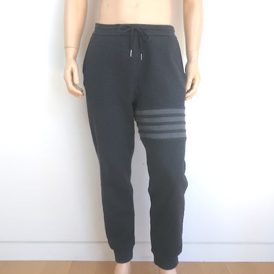 Thom Browne 4-Bar Waffle Knit Joggers Charcoal Cotton Size 3