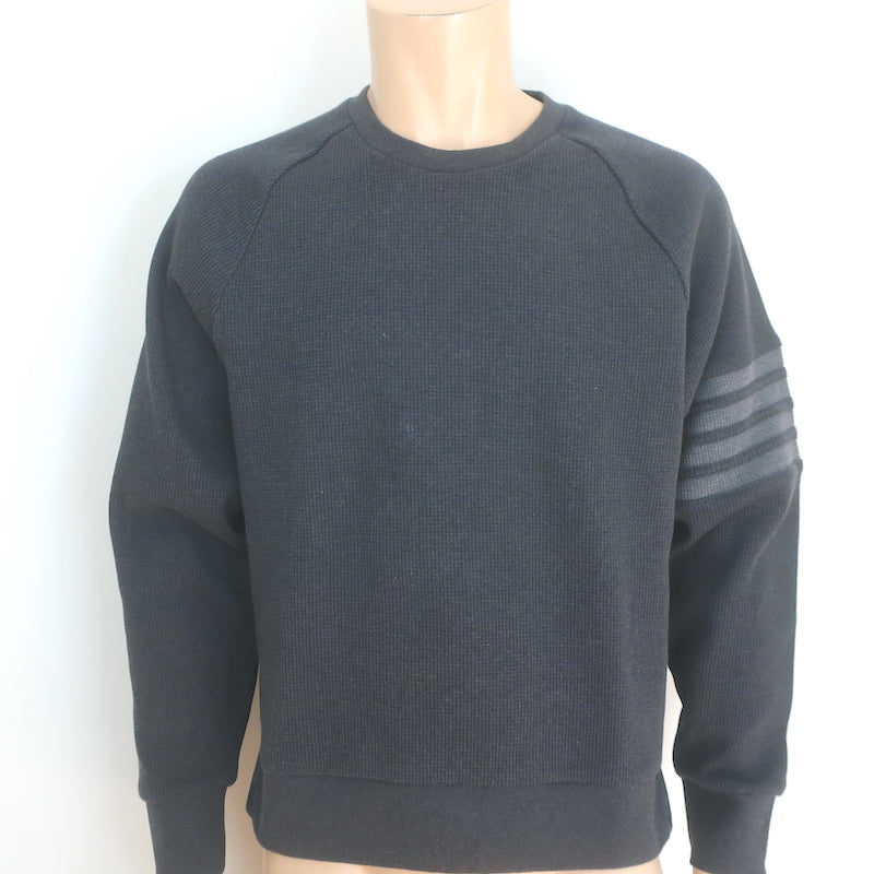 Thom Browne 4-Bar Waffle Knit Raglan Sweatshirt Charcoal Cotton Size 4