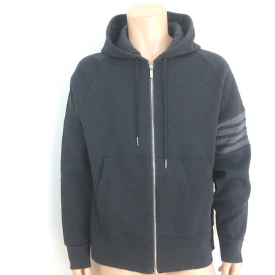 Thom Browne 4-Bar Waffle Knit Zip-Up Hoodie Charcoal Size 4