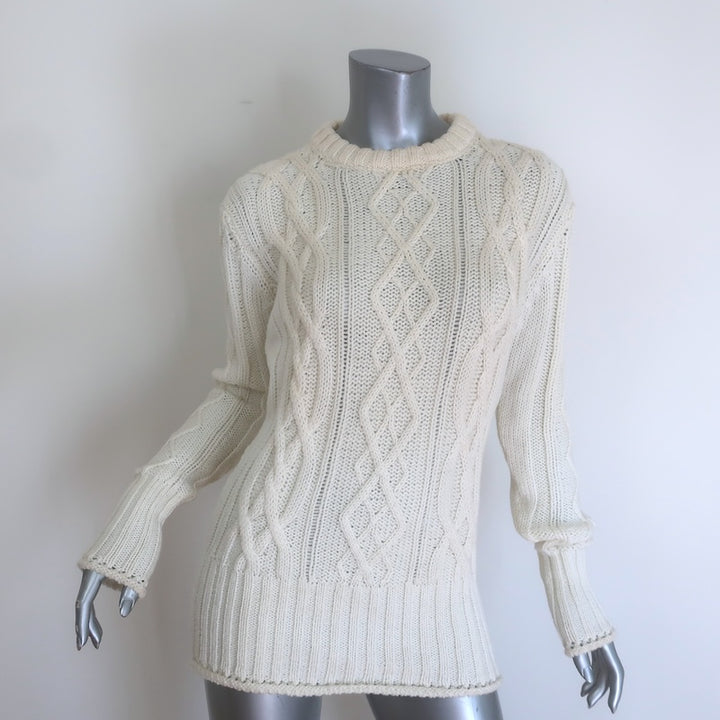 Thom Browne Cable Knit Crewneck Sweater Cream Wool Size 42