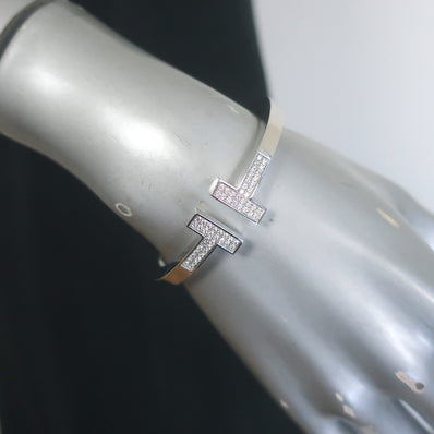 Tiffany & Co. T Pavé Diamond Square Bracelet 18K White Gold