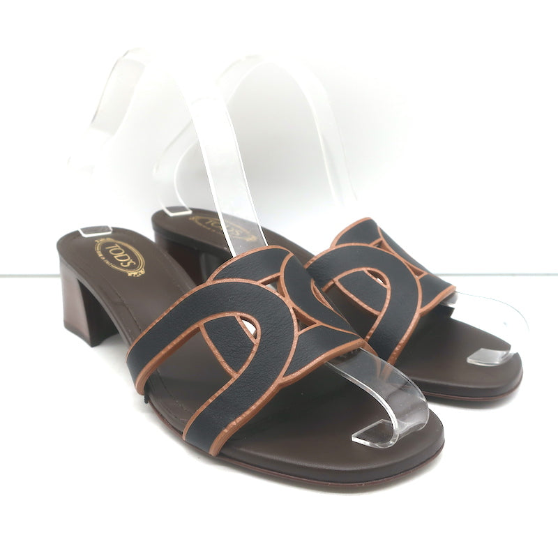 Tod's Kate Low-Heel Sandals Black Leather Size 38 