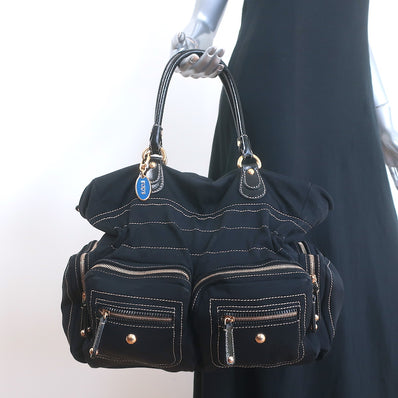 Tod's Pashmy Multi-Pocket Media Tote Black Nylon Large Shoulder Bag
