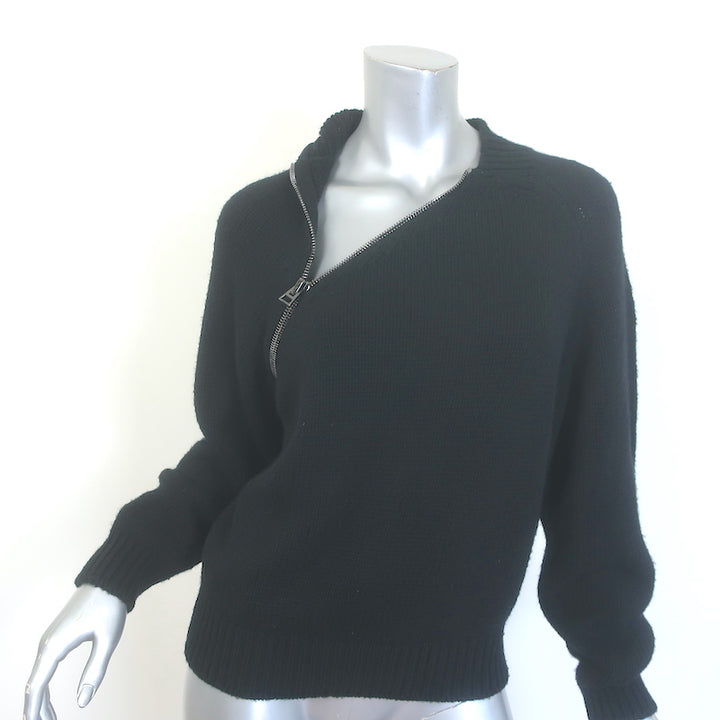Tom Ford diagonal-zip sweater, black cashmere-cotton XS — pre-owned, authentic luxury knitwear