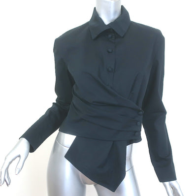 Tory Burch Asymmetric Wrap Shirt Black Cotton Poplin Size 4 Long Sleeve Top