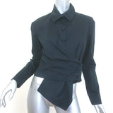 Tory Burch Asymmetric Wrap Shirt Black Cotton Poplin Size 4 Long Sleeve Top