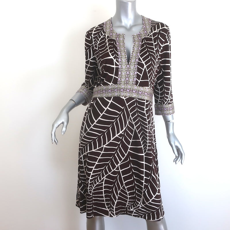 Tory Burch Banana Leaf Print Silk Jersey Dress 