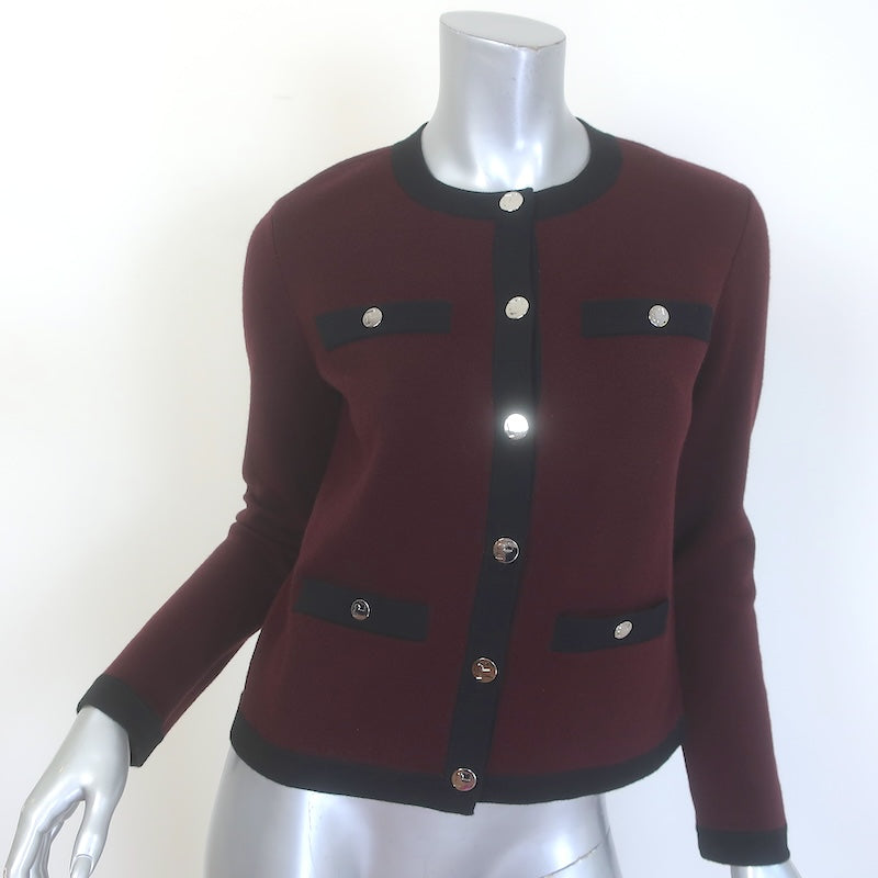 Tory Burch Kendra Contrast-Trim Cardigan Merlot/Black