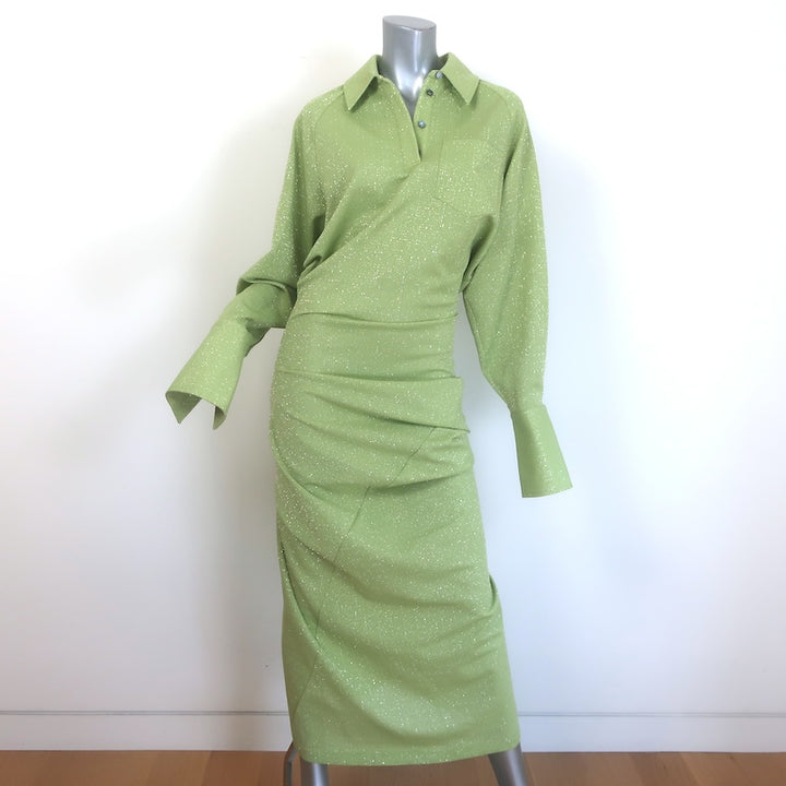 Tory Burch Metallic Draped Midi Shirt Dress 
