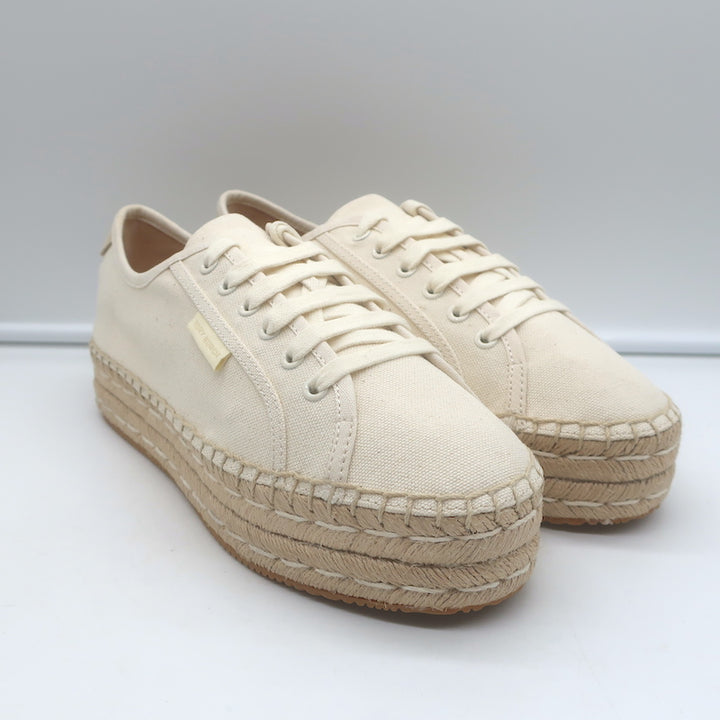 Tory Burch Seaside Lace-Up Oxford Espadrilles Ivory Canvas Size 10.5 NEW
