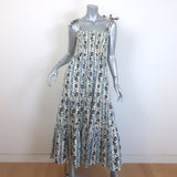 Tory Burch Smocked Tiered Midi Dress Cream Climbing Vines Print Size Small