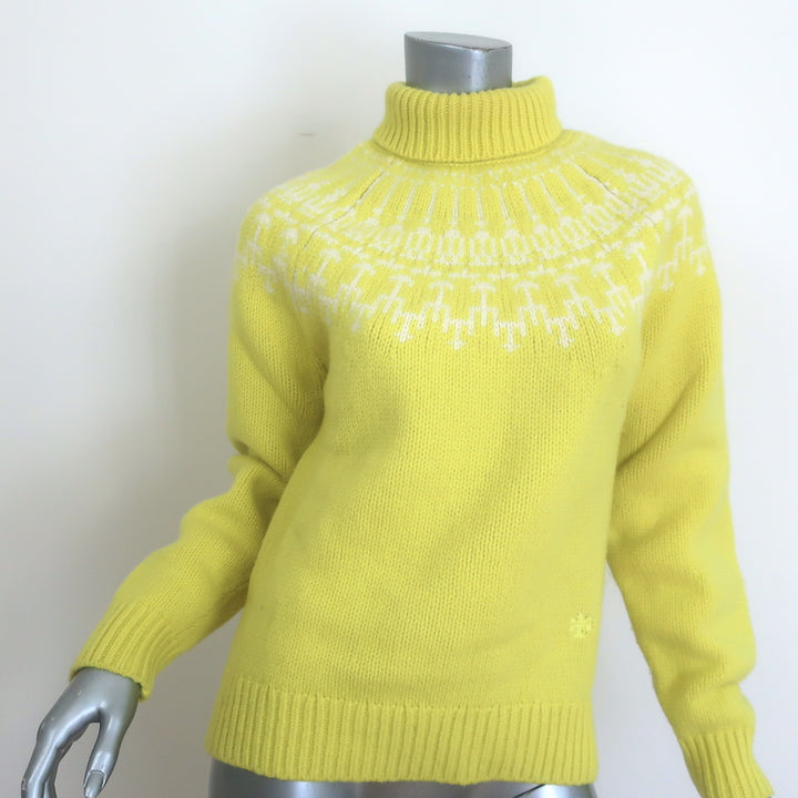 Tory Burch Tory Sport Fair Isle Turtleneck Sweater Yellow Wool Size Small