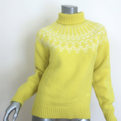 Tory Burch Tory Sport Fair Isle Turtleneck Sweater Yellow Wool Size Small