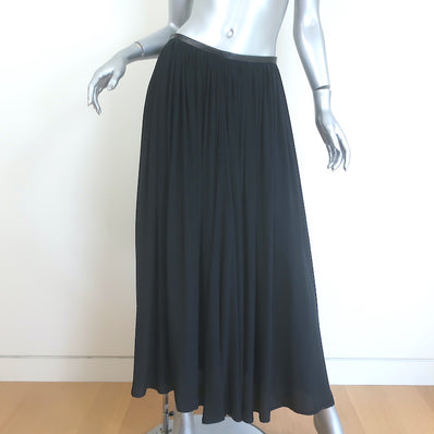 Toteme Beja Leather-Trimmed Pleated Maxi Skirt Black Silk Crepe Size Small