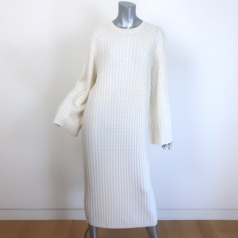 Toteme Cable Knit Wide-Sleeve Midi Dress Cream 