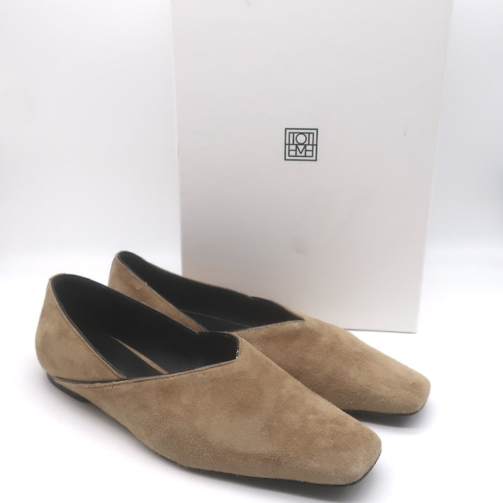 Toteme Everyday Square Toe Ballet Flats Caramel Suede Size 38