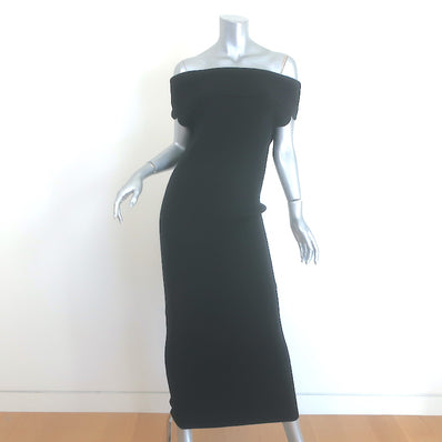 Toteme Off the Shoulder Rib Knit Maxi Dress Black Wool-Blend Size Medium