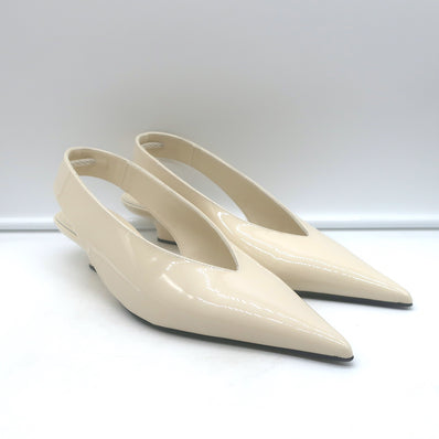 Toteme The Wedge Heel Pointed Toe Slingback Pumps Ivory Patent Size 38 NEW