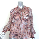 Ulla Johnson Anita Blouse Pink Metallic Floral Print Chiffon Size 8 Tie-Neck Top